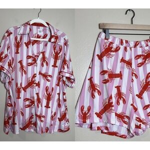 chelsea peers pajamas Set Lobster 26 Short Stripes Costal Preppy Pj Button Sleep
